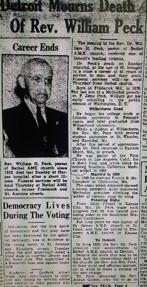 November 11, 1944: 'Detroit mourns death of Rev. William Peck'