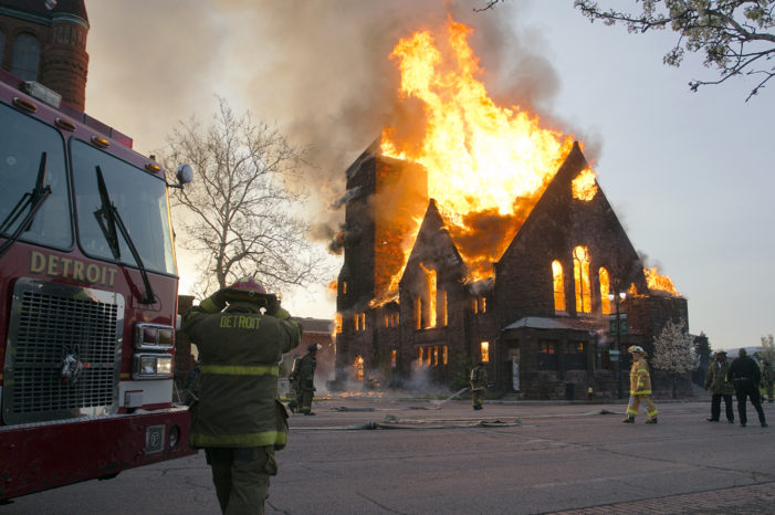 Morning fire guts historic Woodward church near downtown Detroit