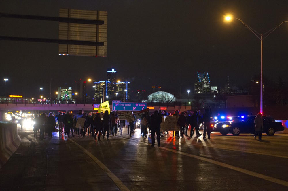 Protesters block I-75 in Detroit following the grand jury decision in Ferguson. 