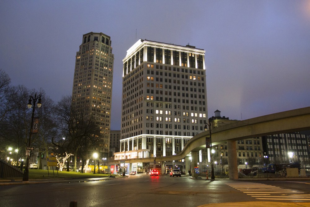 David Whitney Building (right), and the Broderick Tower (left). 