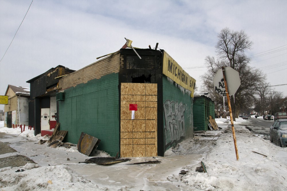 Fire tore through this building at 12400 W. Grand River. Steve Neavling/MCM