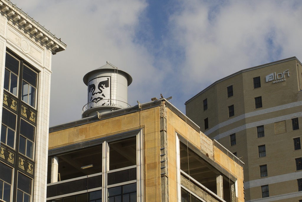 Gilbet gave Fairey permission to post his iconic Andre the Giant image on a water tower overlooking Woodward. 