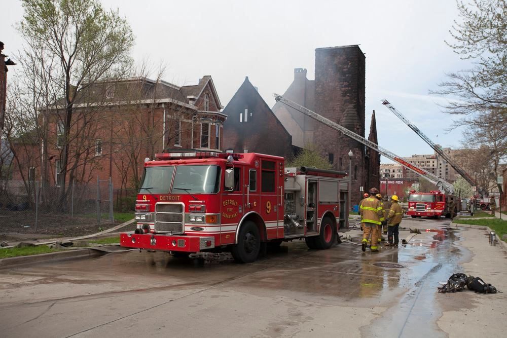 Engine 9 caught fire at a church blaze on Woodward. 