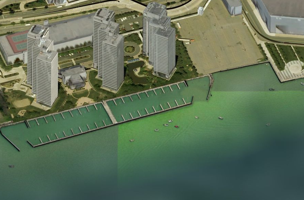 Detroit River near the Riverfront Apartments, where a body was recovered. Via Bing Maps. 
