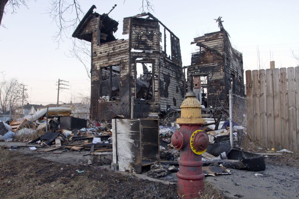 This house in southwest Detroit stood no chance with a broken hydrant. Photo by Steve Neavling. 