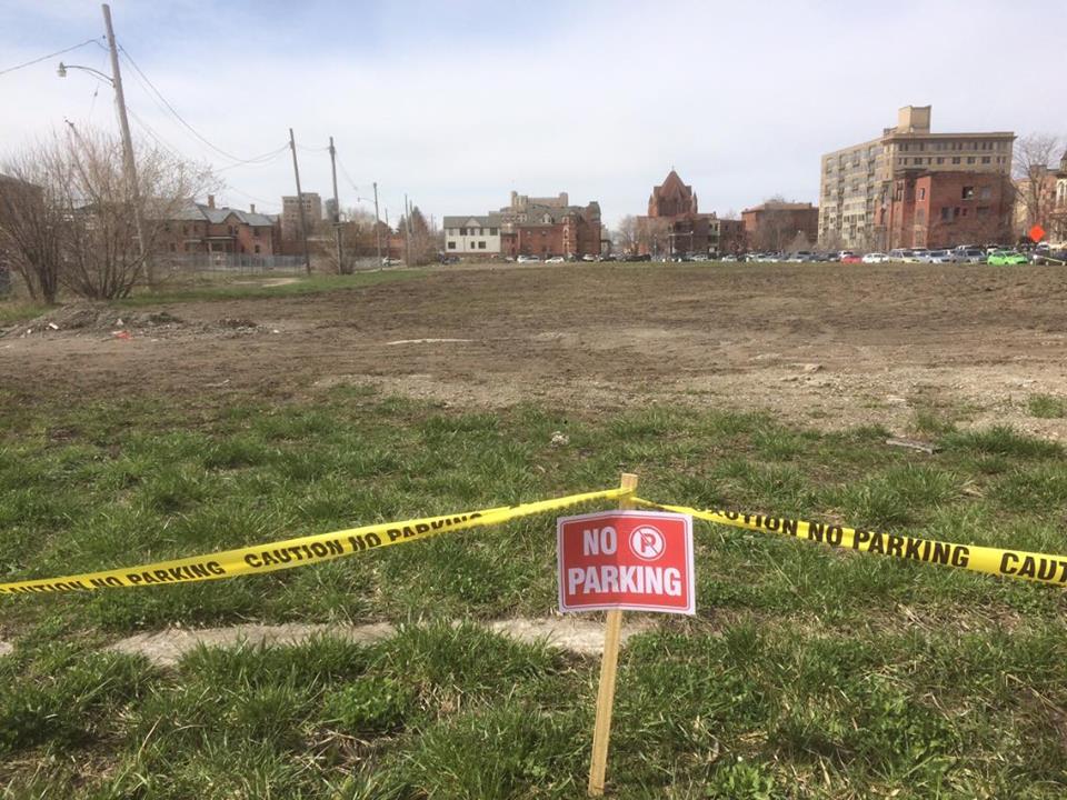 "No parking" signs were posted in Brush Park. Photo by Mark Hall. 