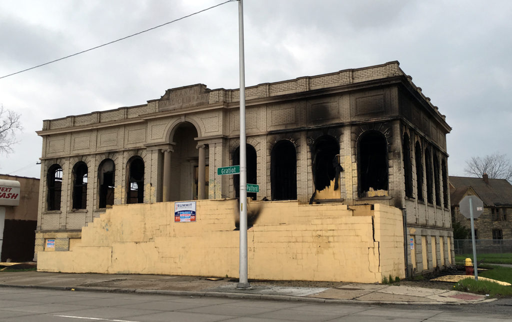 The former Hosmer Branch Library on Gratiot was heavily damaged by a fire. By Steve Neavling. 