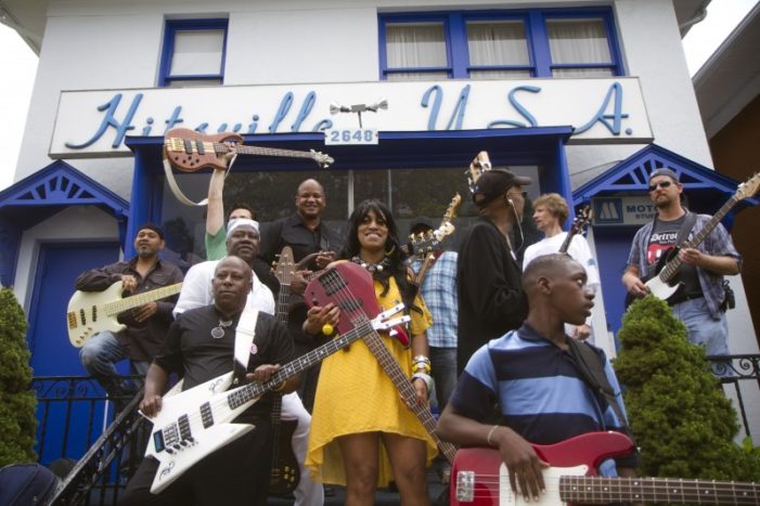 Photo gallery: More than 100 bassists gather in front of Motown Historical Museum