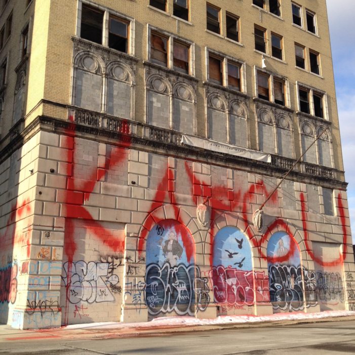 Controversial graffiti writer from New York City splashes Detroit with fire extinguisher-propelled paint