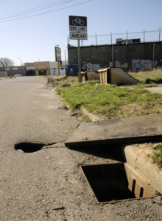 A Detroiter fell into this open sewer hole in April 2013. 