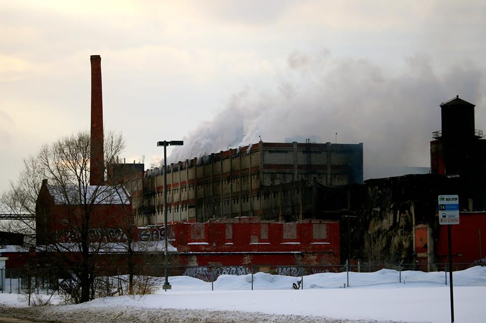 The plant continued to burn Saturday. 