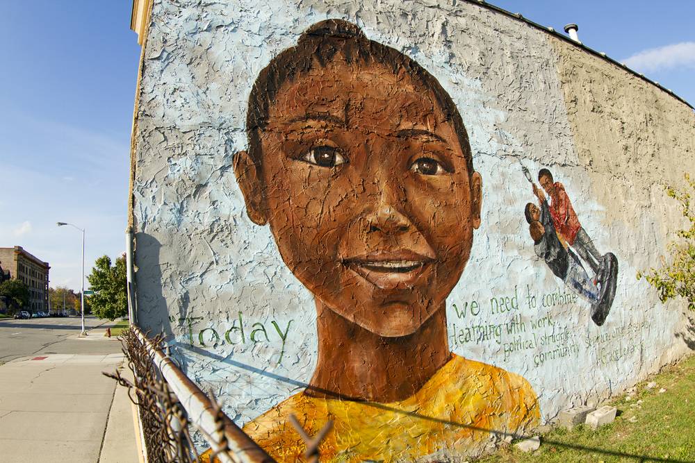 Mural for local activist and philosopher, Grace Lee Boggs, on Cass near Martin Luther King.   