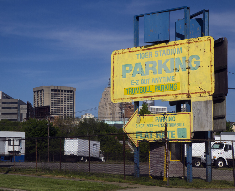 Old parking sign for Tiger Stadium. 