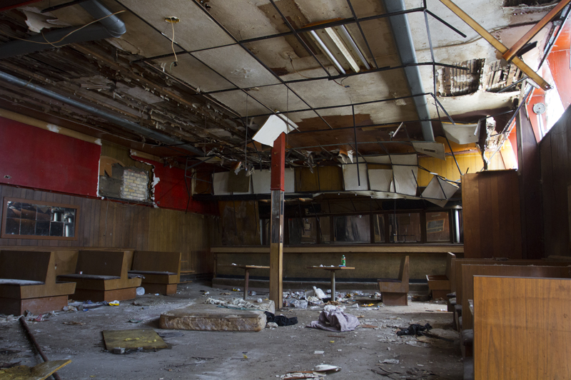 The interior of the vacant Charlotte Lounge is in disrepair. 