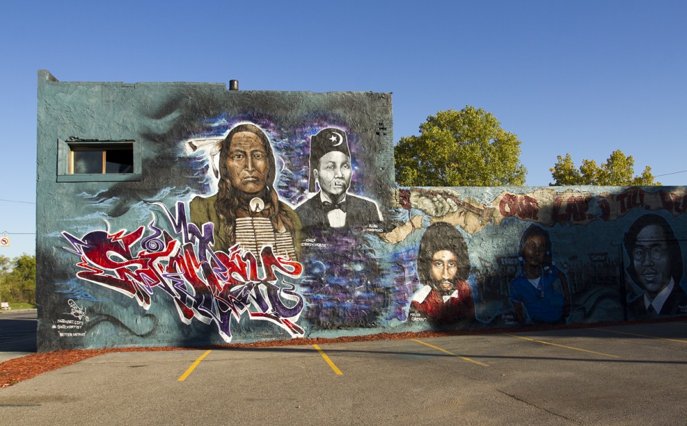 Detroit-based artist Sintex painted this mural over another one by a Baltimore artist in August. 