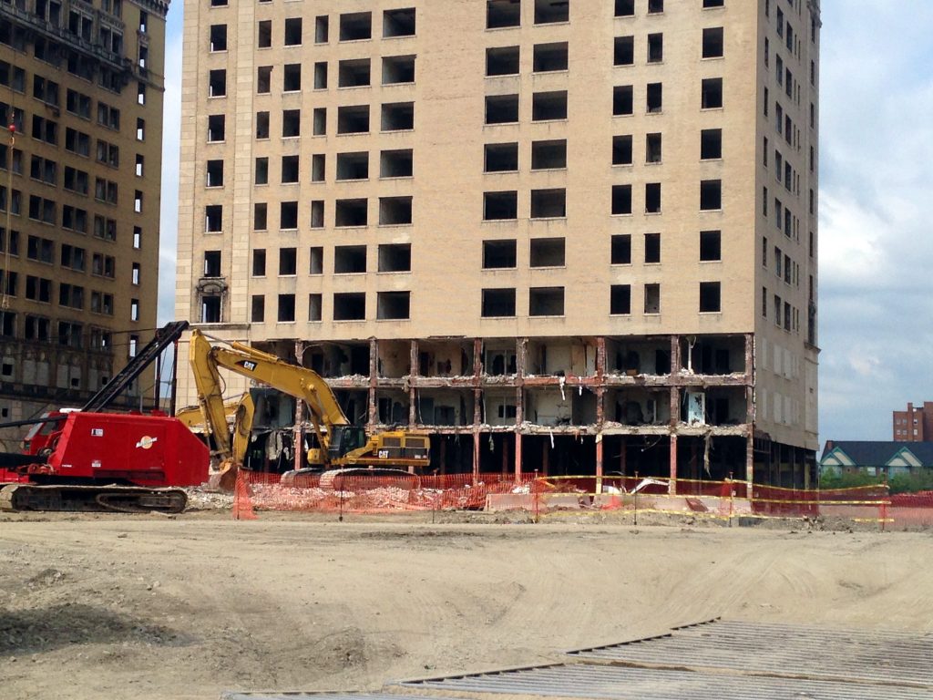 Pecking away at the Hotel Park Avenue to accommodate a new Red Wings arena. 