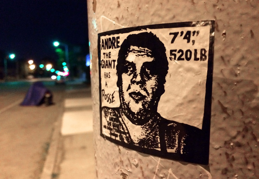 An iconic Shepard Fairey image of Andre the Giant in the Cass Corridor. Photo by Steve Neavling. 