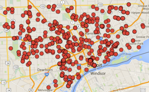 Here is a map that shows where Motor City Muckraker documented bad hydrants or low water pressure. 