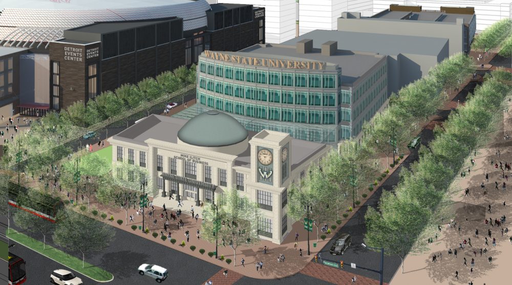 Rendering of the Mike Ilitch School of Business. 