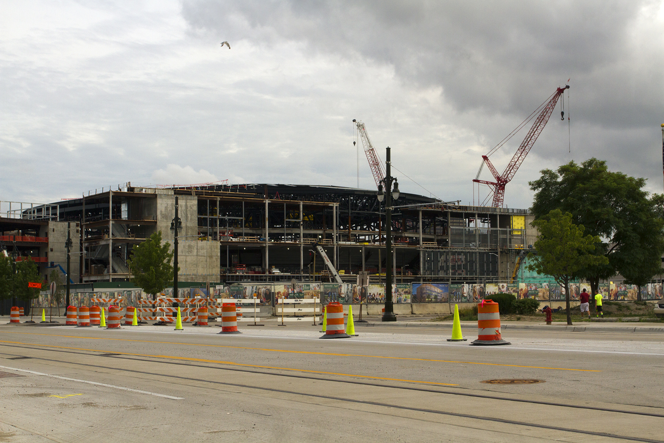 The Mike Ilitch School of Business is being built next to the publicly funded Red Wings arena. Photo by Steve Neavling