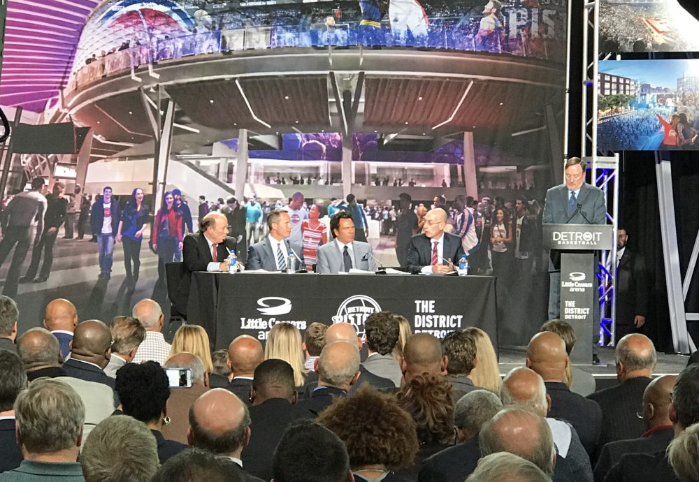 Pistons press conference with Mayor Duggan, Chris Ilitch and Tom Gores. 